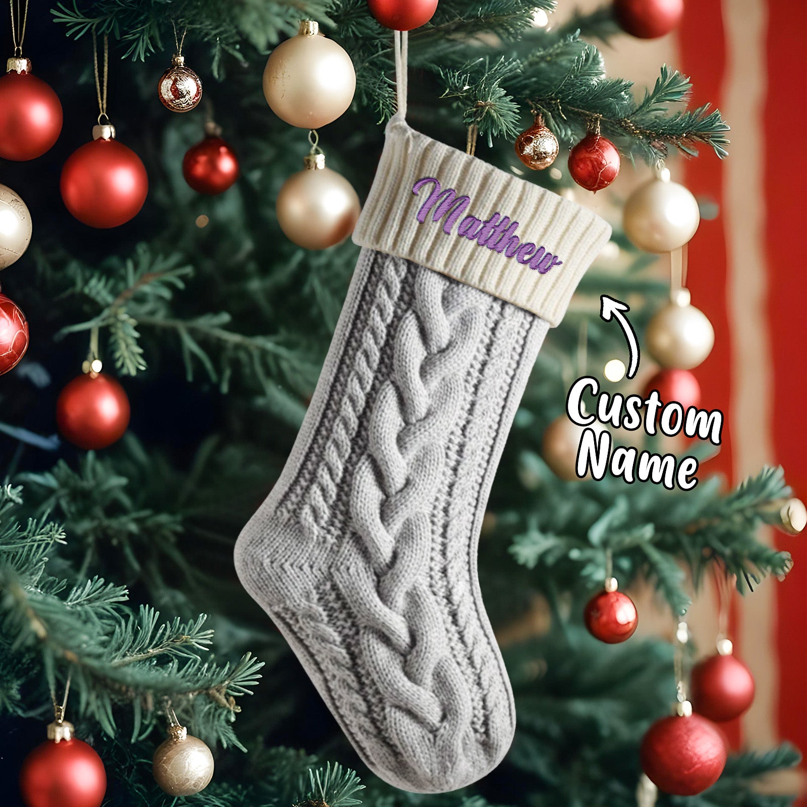 Personalized Knitted Christmas Stocking Ornament with Custom Name 5