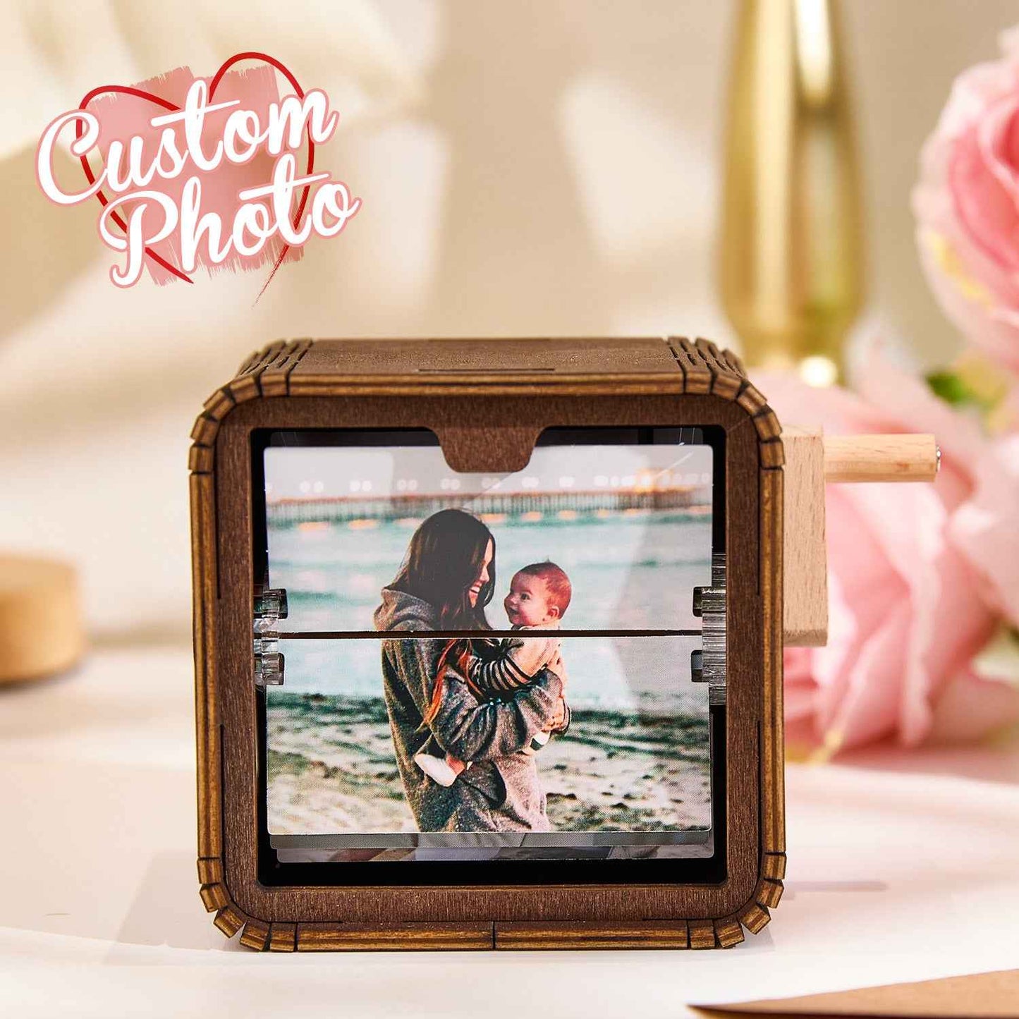 Custom 8/16 Photos Music Flipbook Frame Animation Machine Mechanical Hand-cranked Photo Album with Light Unique Mother's Day Gifts