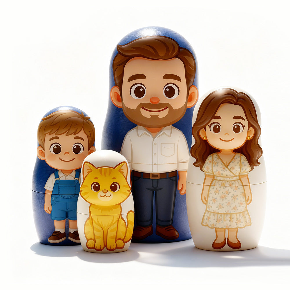 (5 Working Days Production) Personalized Family Portrait Nesting Doll with Box Custom Photo into Cartoon Style Preview Christmas Gift