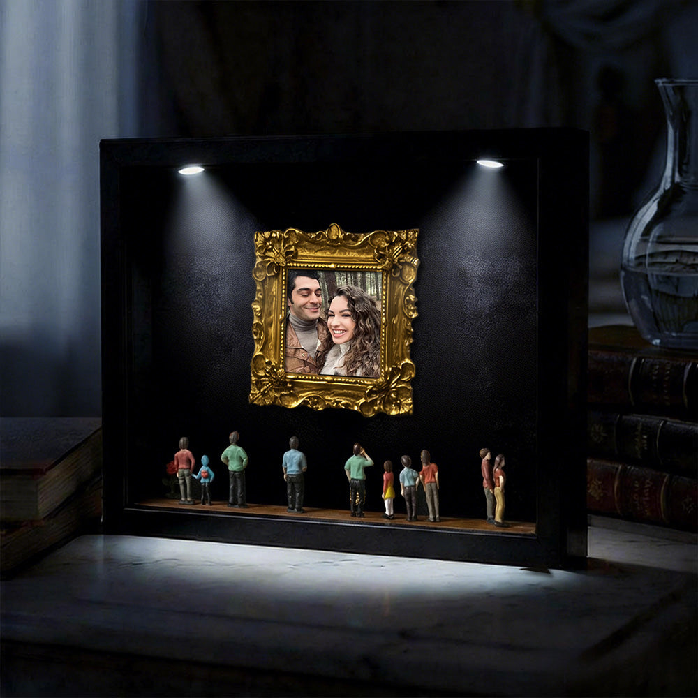 Miniature personalized couple's gift with black frame and spotlights, featuring a cute Museum of Us design by MadeMine.