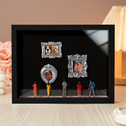 Miniature personalized couples gift with black frame and spotlights, featuring a cute museum-themed design by MadeMine.