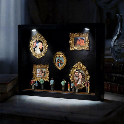 Miniature personalized couple's gift with black frame and spotlights from MadeMine, featuring a cute museum-themed design.
