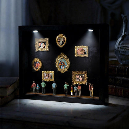 Personalized couple's gift with black frame and spotlights, featuring miniature museum design by MadeMine, ideal for her.