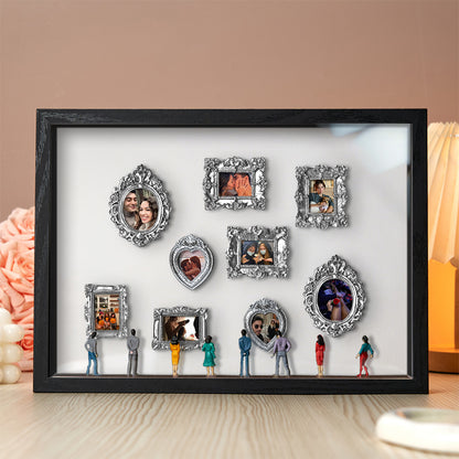 Miniature personalized couple's gift with black frame and spotlights from MadeMine, featuring a cute museum-themed design.