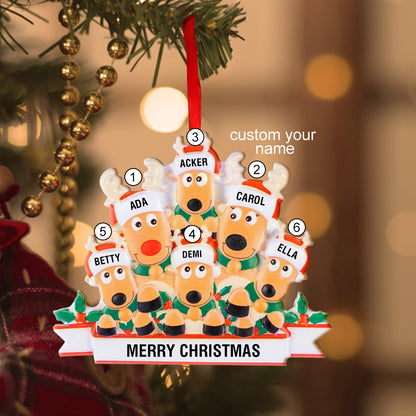 Gepersonaliseerde kerstversiering met aangepaste naam van een rendierfamilie