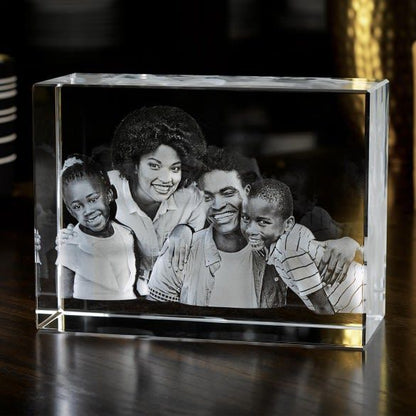 Laser Engraved Crystal Cube Photo