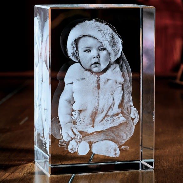 Laser Engraved Crystal Cube Photo