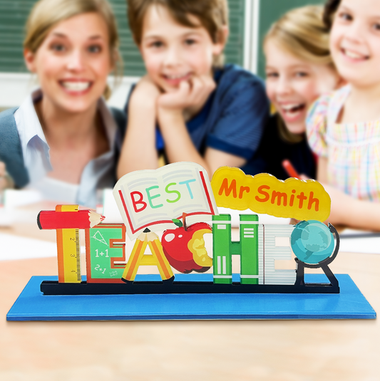 Personalized Best Teacher Desk Sign – Custom Name Acrylic Plaque