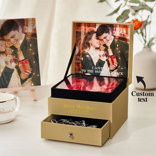 Custom Photo & Text Best Wishes Rose Gold Jewelry Box 
