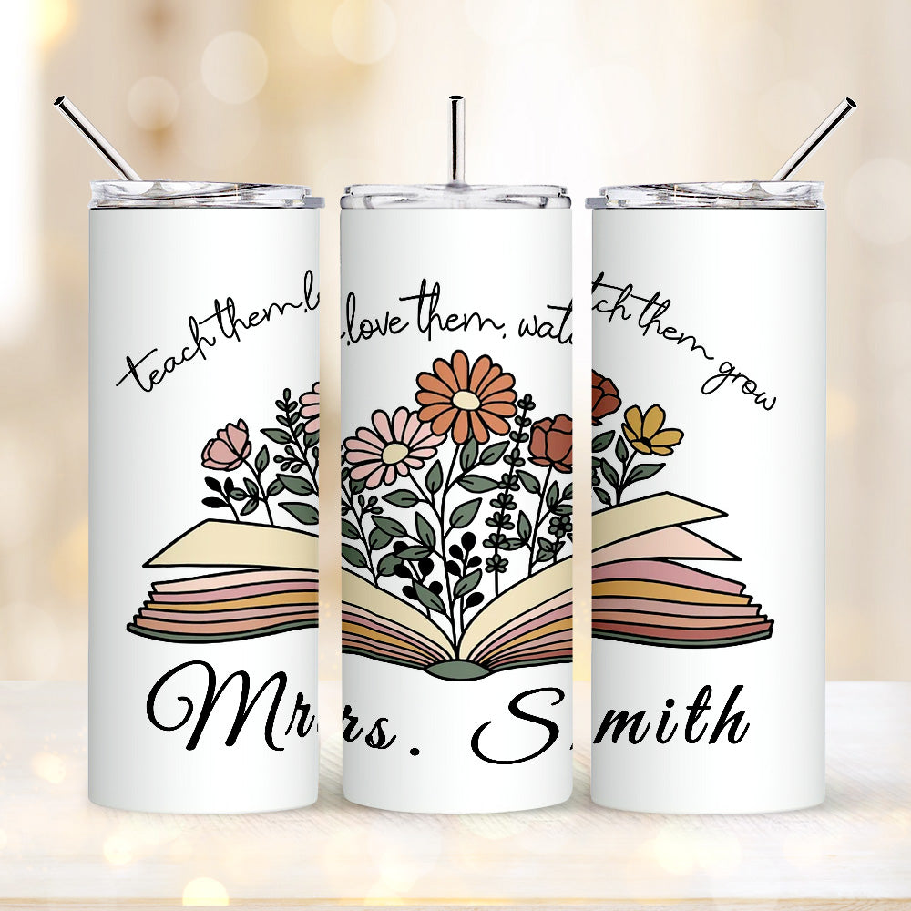 Personalized Wildflowers Teacher Tumbler – 20oz Skinny with Lid & Straw