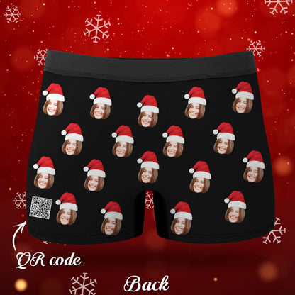 Custom Face Boxers Shorts With Christmas hat Personalized Photo Underwear 3