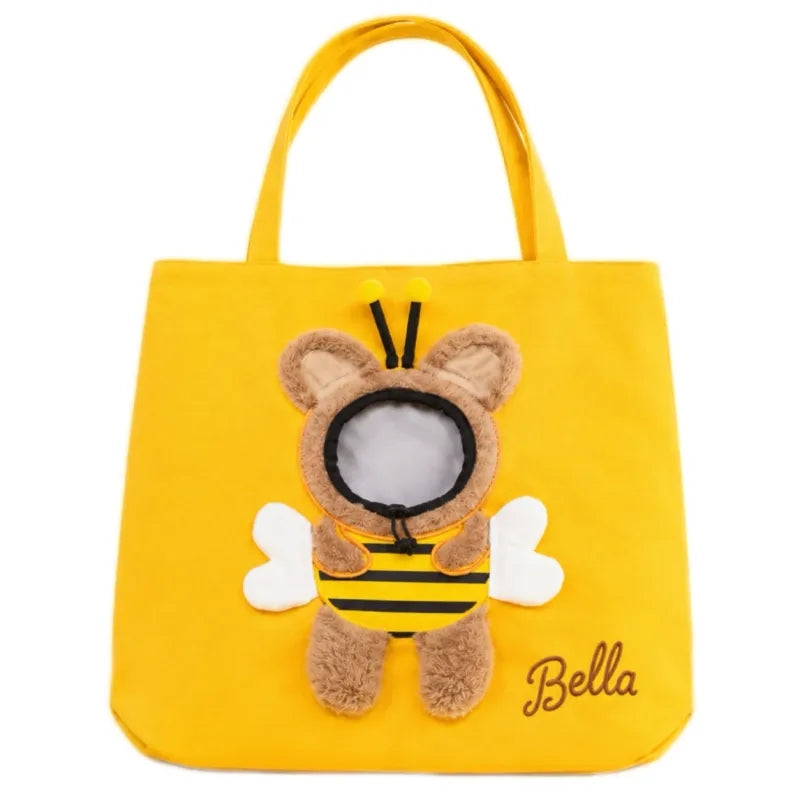 Personalized Pet Carrier Sling Bag with Custom Name | Breathable Canvas Shoulder Bag for Small Dogs & Cats
