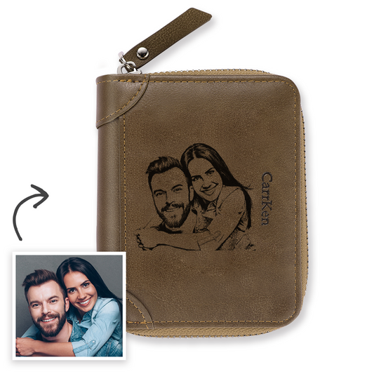 Op maat gemaakte PU leren portemonnee met foto en gravure – Verjaardags- en Vaderdagcadeau