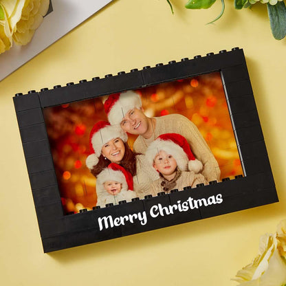 Fotoframe van zwarte bouwstenen met gepersonaliseerde tekst – Verjaardags- en kerstcadeau (frame alleen, plaats uw eigen foto)