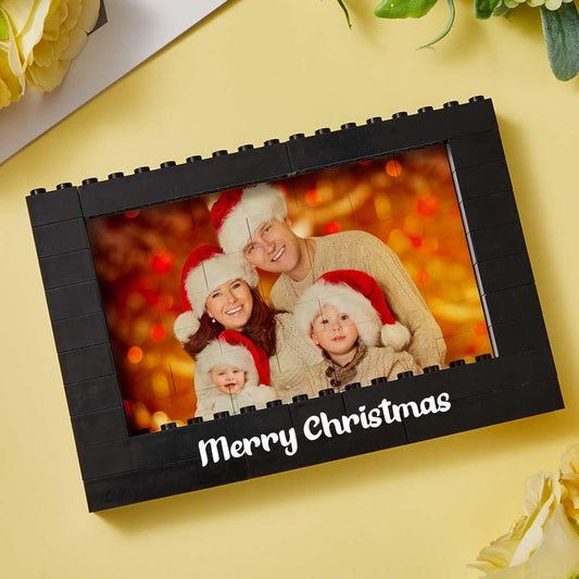 Fotoframe van zwarte bouwstenen met gepersonaliseerde tekst – Verjaardags- en kerstcadeau (frame alleen, plaats uw eigen foto)