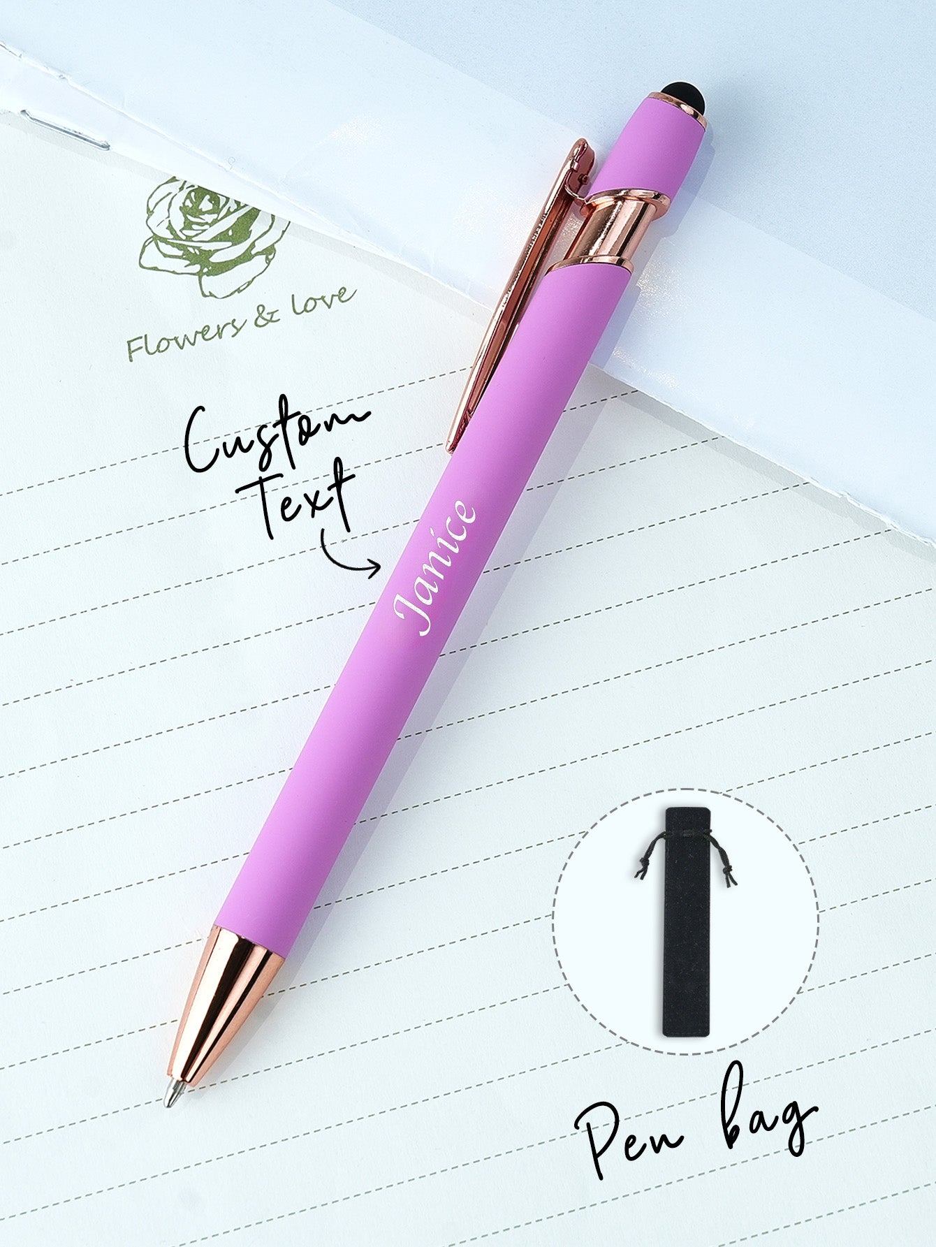 Custom Name Multifunction Ballpoint Pen with Drawstring Pouch Back to School Gift Birthday Gift Teacher