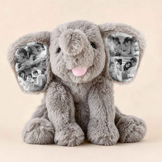 Custom Photo Elephant Plush – Personalized Ear Picture Gift