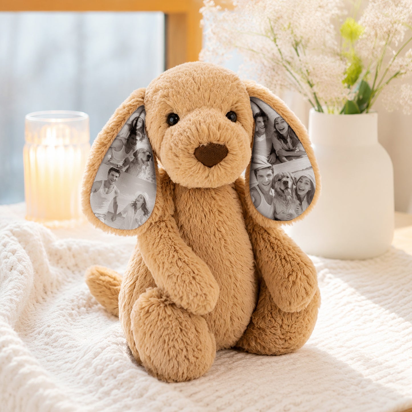 Personalized Photo Plush Dog with Memory Ears, Custom Puppy Stuffed Animal Keepsake Gift for Kids & Loved Ones