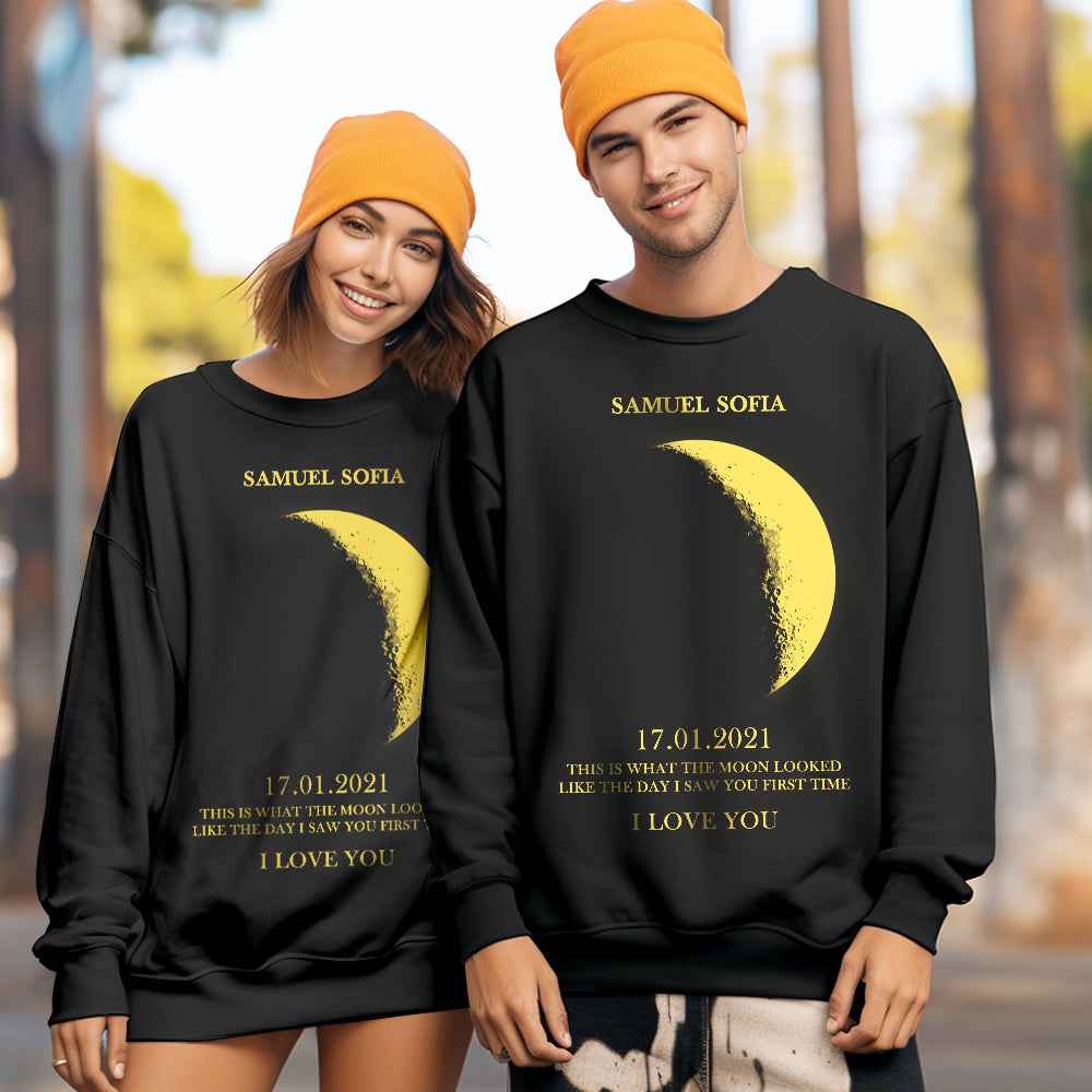 Custom Moon Phase Round Neck Unisex Sweatshirt Personalized Names 