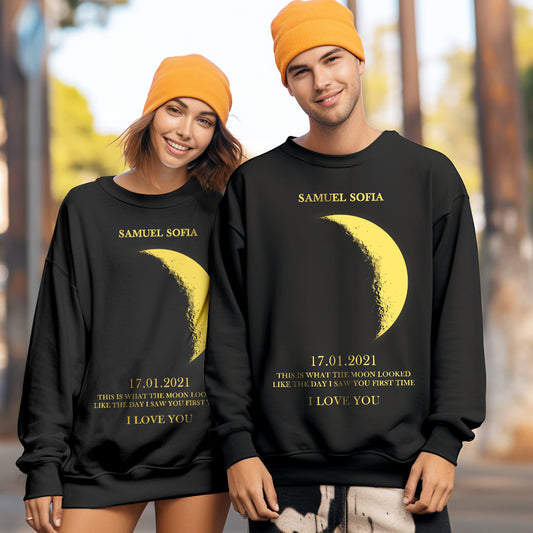 Custom Moon Phase Round Neck Unisex Sweatshirt Personalized Names 