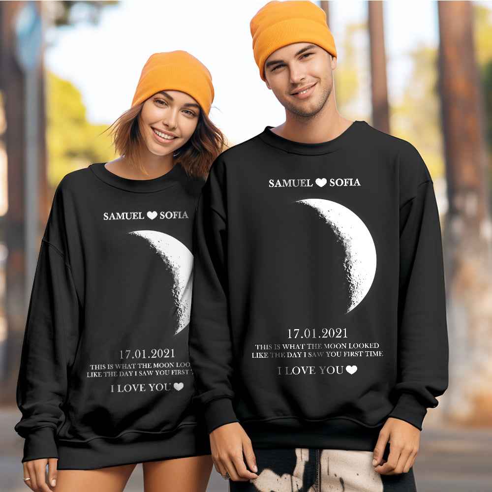 Custom Moon Phase Round Neck Unisex Sweatshirt Personalized Names