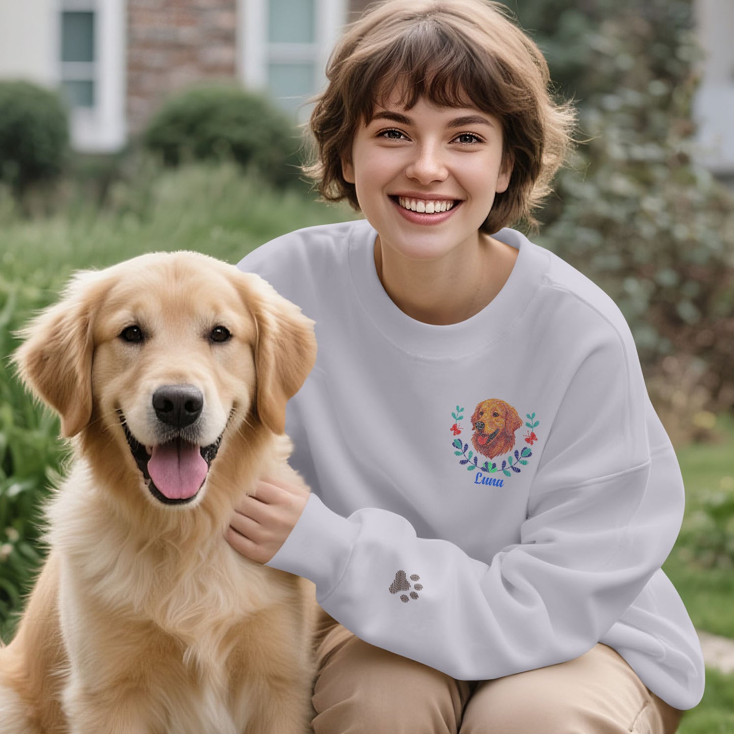 Sudadera bordada personalizada para mascotas: suéter personalizado con nombre y corona