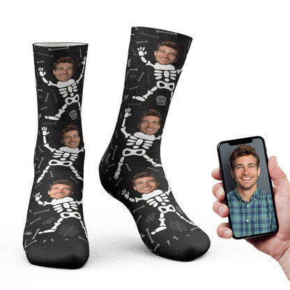 Custom Face Skeleton Body Halloween Socks – Funny Halloween Gift