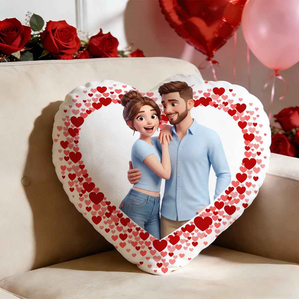 Custom Couple Photo Heart-shaped Pillow Personalized Pillow for Valentine’s Day Gifts
