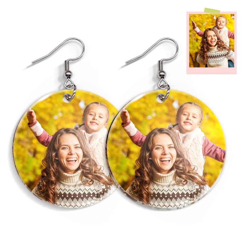 Custom Photo Acrylic Dangle Earrings Personalized Circle Earrings Birthday Gift Women's Day Gift Mother's Day Gift