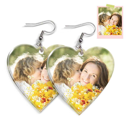 Custom Photo Acrylic Earrings Personalized Heart Earrings Gift For Mother's Day Gift for Women