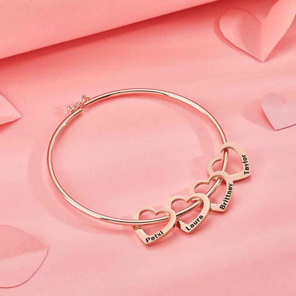 Custom Bangle Bracelet with Heart/Round Pendants Personalized Gift
