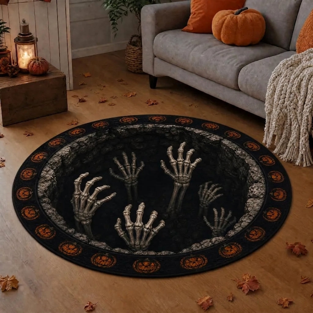 3D Optical Illusion Halloween Rug, Bottomless Hole Spooky Non-Slip Area Rug for Halloween Party & Home Decor