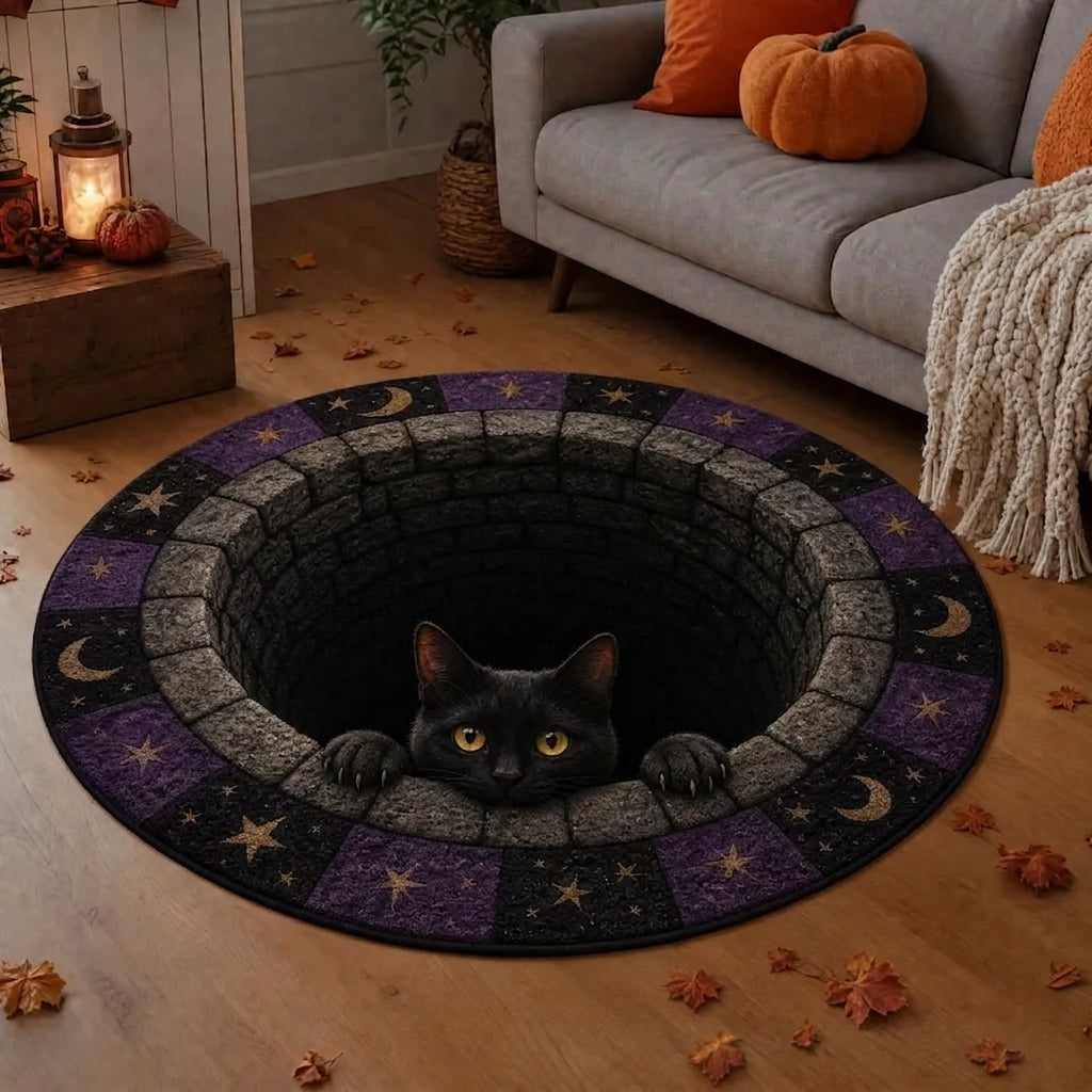 3D Optical Illusion Halloween Rug, Bottomless Hole Spooky Non-Slip Area Rug for Halloween Party & Home Decor