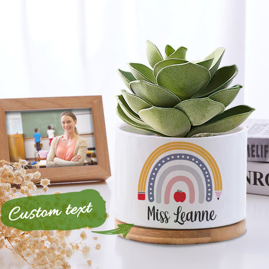 Personalized Rainbow Teacher Flower Pot – Custom Name Ceramic Planter