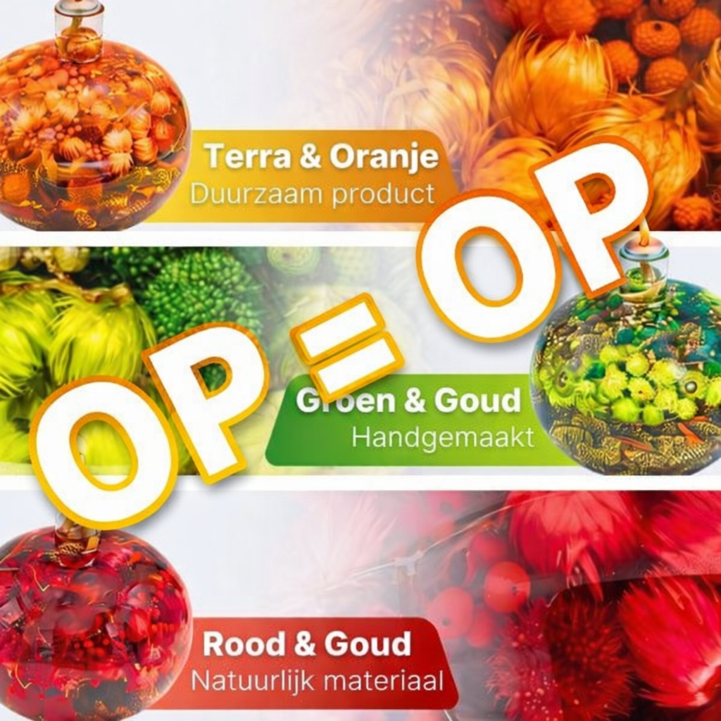 Olielamp - Gezellige woondecoratie met gedroogde bloemen - Geurloos &amp; handgemaakt - Brandduur: meer dan 50 uur