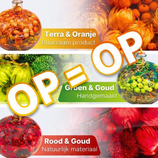 Olielamp - Gezellige woondecoratie met gedroogde bloemen - Geurloos &amp; handgemaakt - Brandduur: meer dan 50 uur