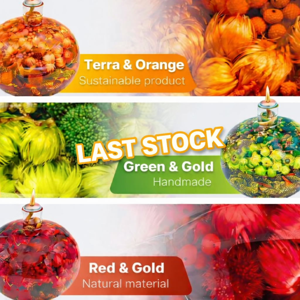 Olielamp - Gezellige woondecoratie met gedroogde bloemen - Geurloos &amp; handgemaakt - Brandduur: meer dan 50 uur