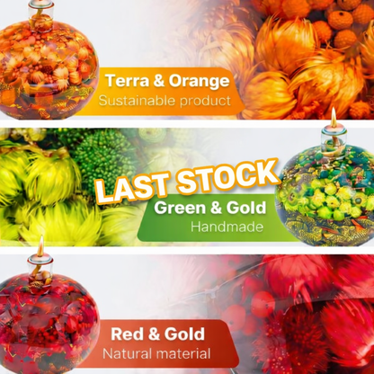 Olielamp - Gezellige woondecoratie met gedroogde bloemen - Geurloos &amp; handgemaakt - Brandduur: meer dan 50 uur