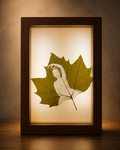 Personalized Photo on a Real Leaf – LED Light-Up Frame | Custom Nature Gift