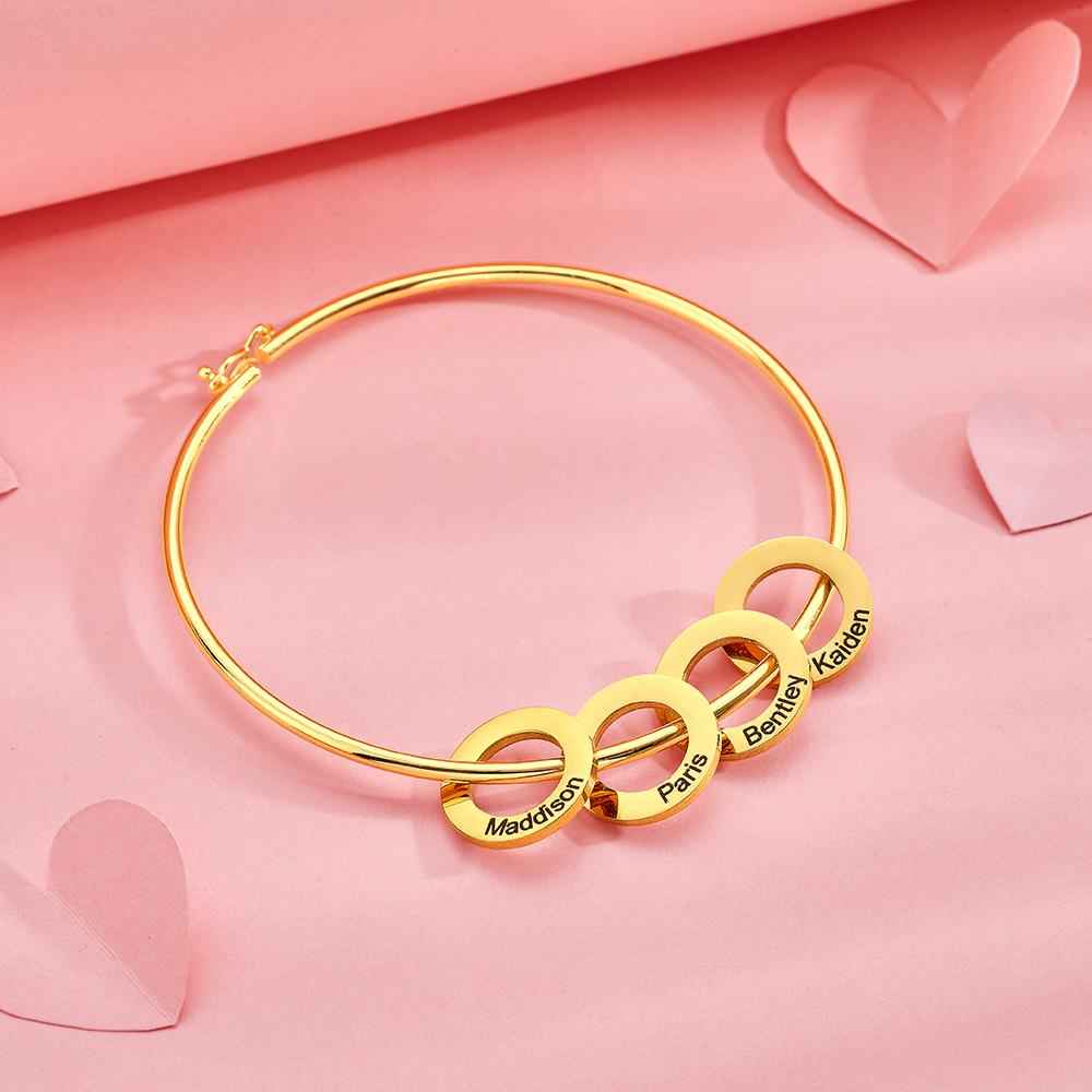 Custom Bangle Bracelet with Heart/Round Pendants Personalized Gift