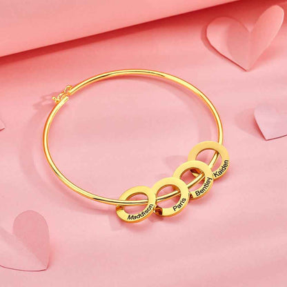 Custom Bangle Bracelet with Heart/Round Pendants Personalized Gift