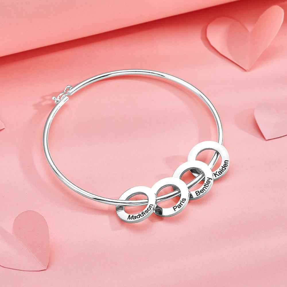 Custom Bangle Bracelet with Heart/Round Pendants Personalized Gift