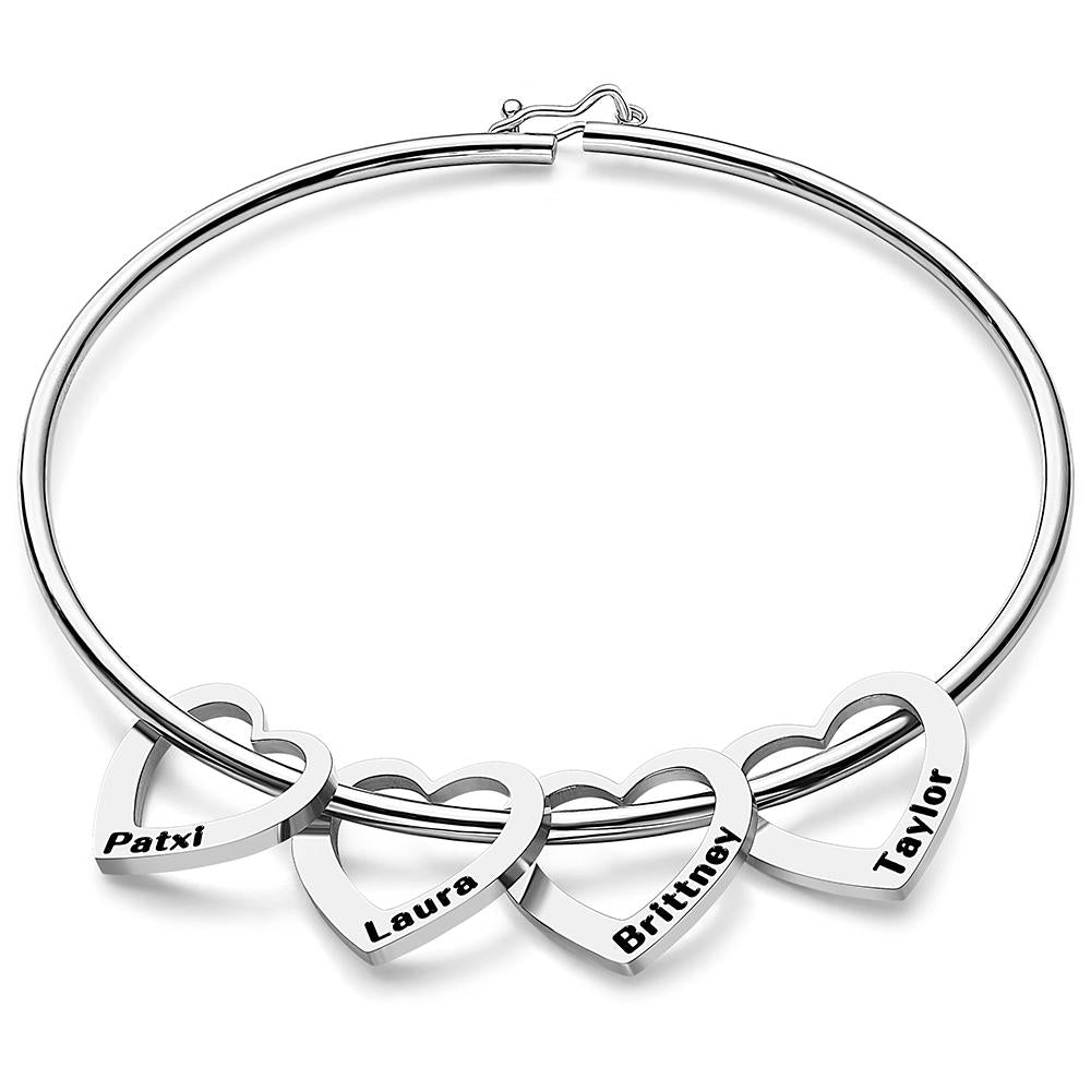 Custom Bangle Bracelet with Heart/Round Pendants Personalized Gift