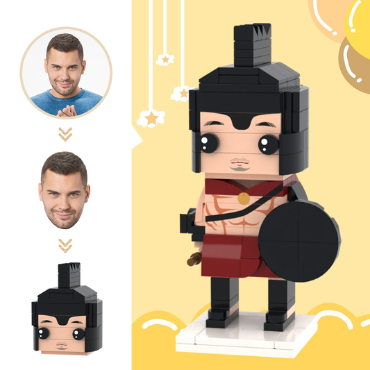 Custom Spartan warrior brick figure from MadeMine, personalized small particle block toy for unique gift-giving.
