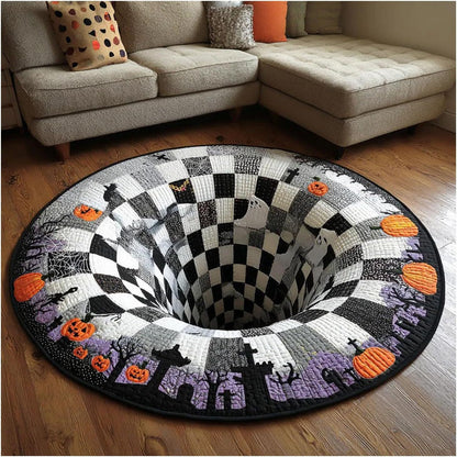 3D Optical Illusion Halloween Rug, Bottomless Hole Spooky Non-Slip Area Rug for Halloween Party & Home Decor