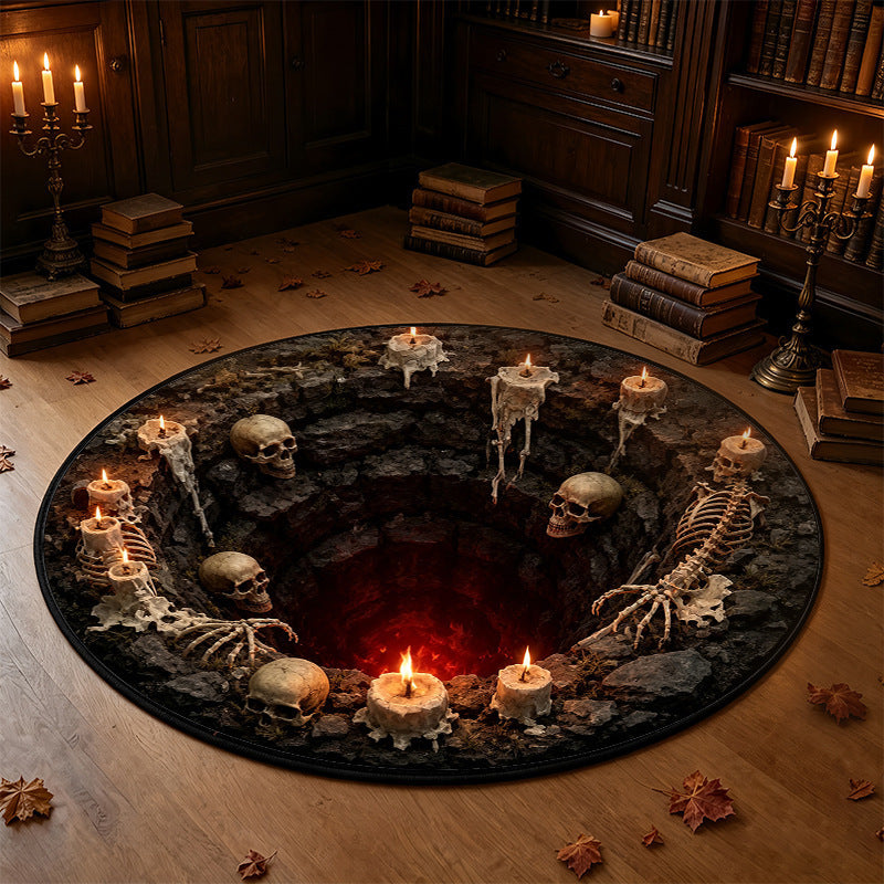 3D Optical Illusion Halloween Rug, Bottomless Hole Spooky Non-Slip Area Rug for Halloween Party & Home Decor