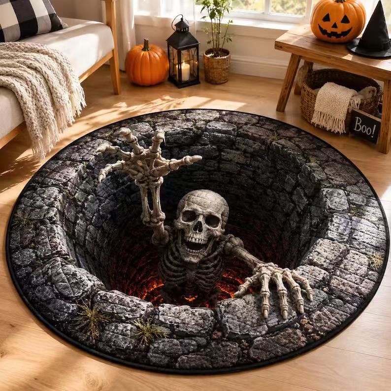 3D Optical Illusion Halloween Rug, Bottomless Hole Spooky Non-Slip Area Rug for Halloween Party & Home Decor