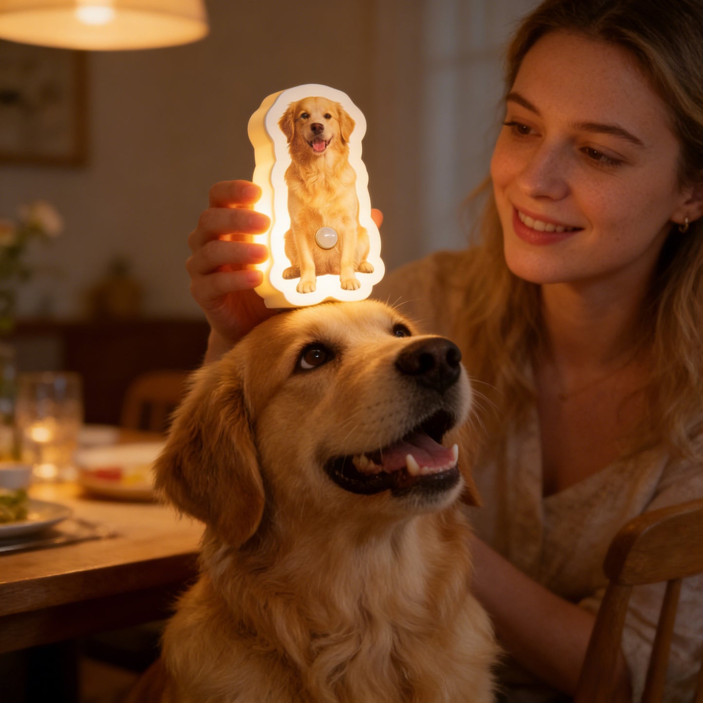 Personalized pet motion sensor wall lamp with custom cat and dog photo night light by MadeMine, perfect for pet lovers.