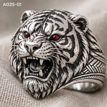 Silver Animal Head Statement Rings – Roaring Tiger, Geometric Bear & 3D Tiger Ring, US Sizes 6–12