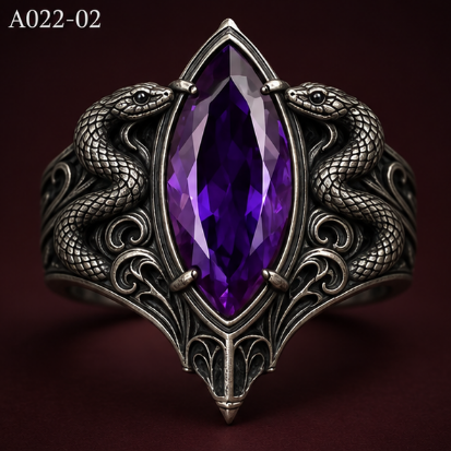 Snake Embrace Purple Stone Ring Set 10g Genuine Silver Serpent Statement Jewelry